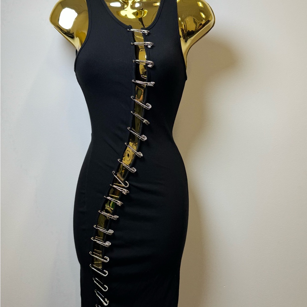 AKIRA Safety Pin Dress Black Bodycon Cutout Small - Picture 7 of 9